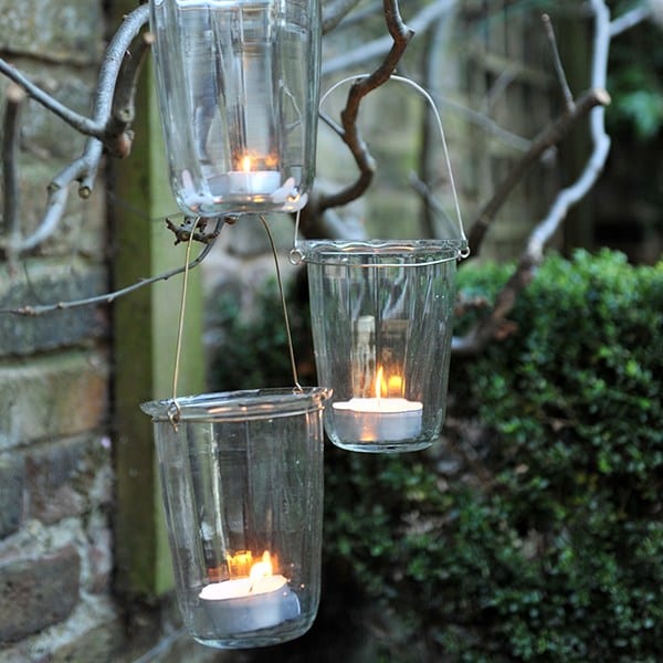 Glass hanging tealight lantern