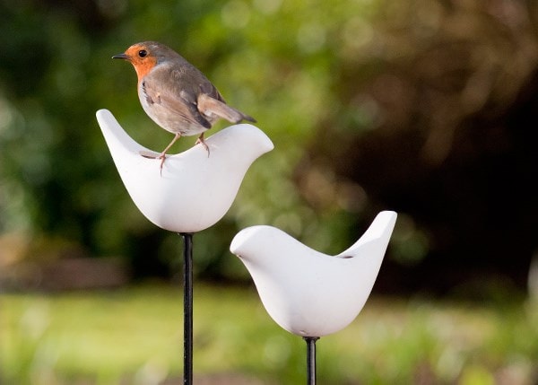 Ceramic bird feeder stake - white