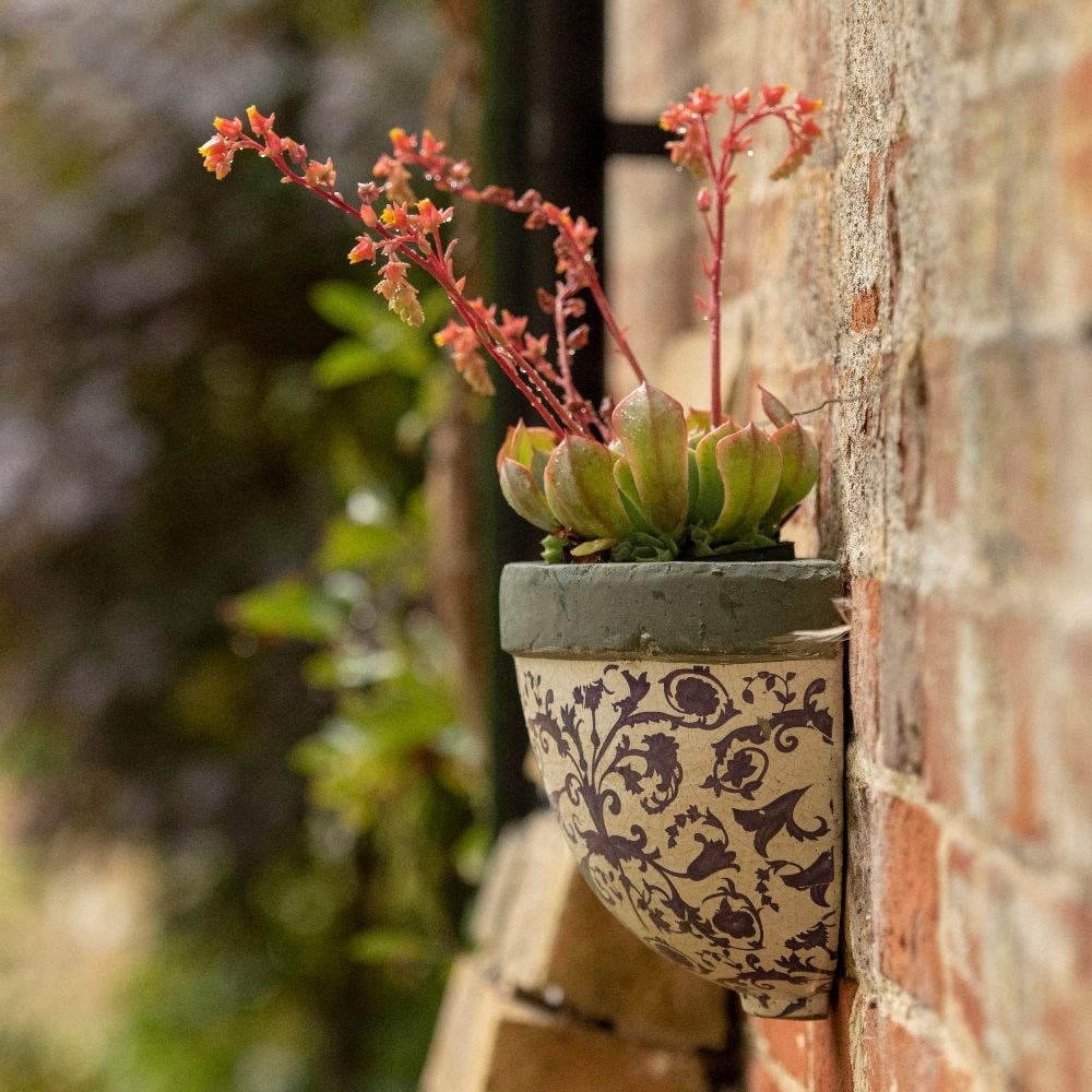 Half round aged ceramic wall planter