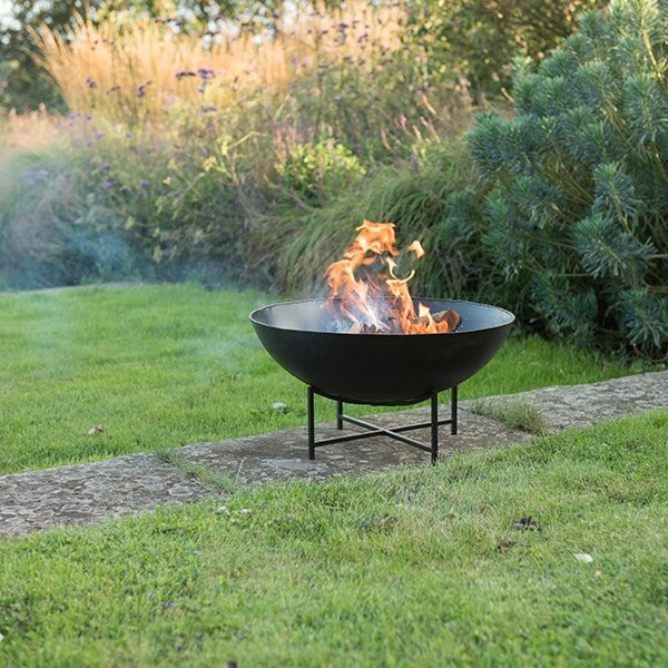 Iron fire pit bowl with cross base