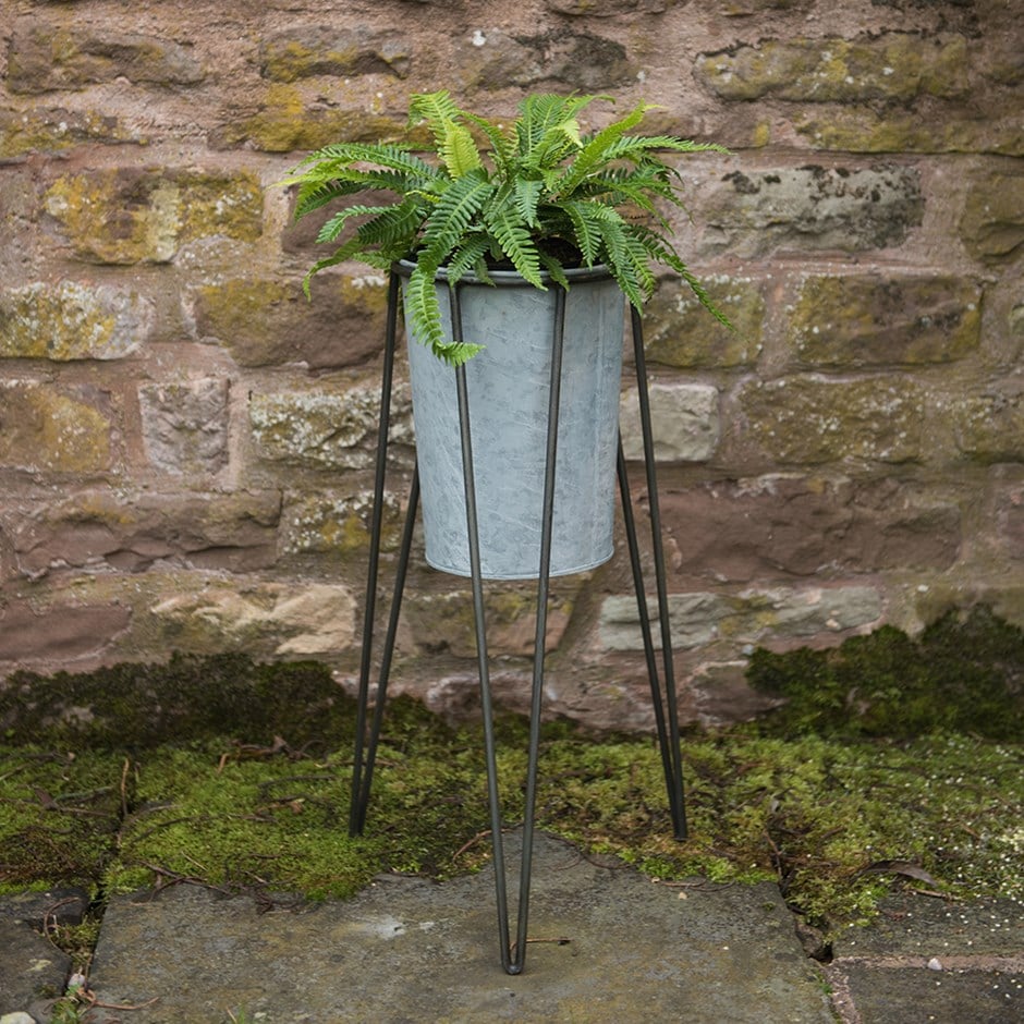 Tall galvanised planter with stand
