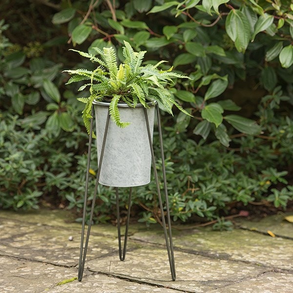 Tall galvanised planter with stand