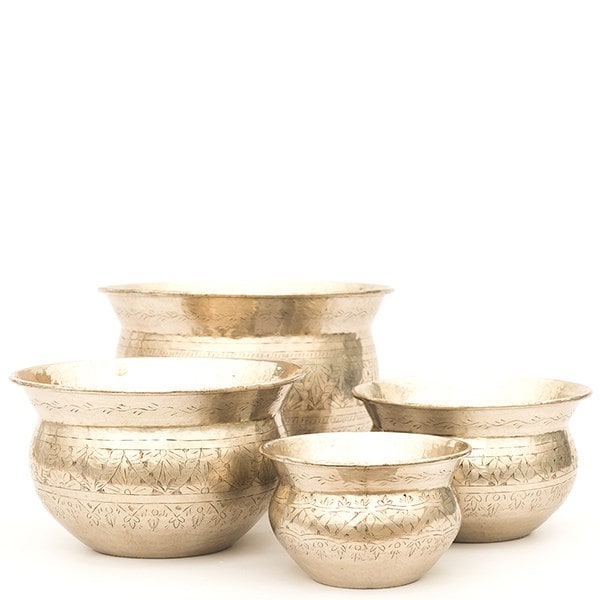 Silver plated brass etched bowl