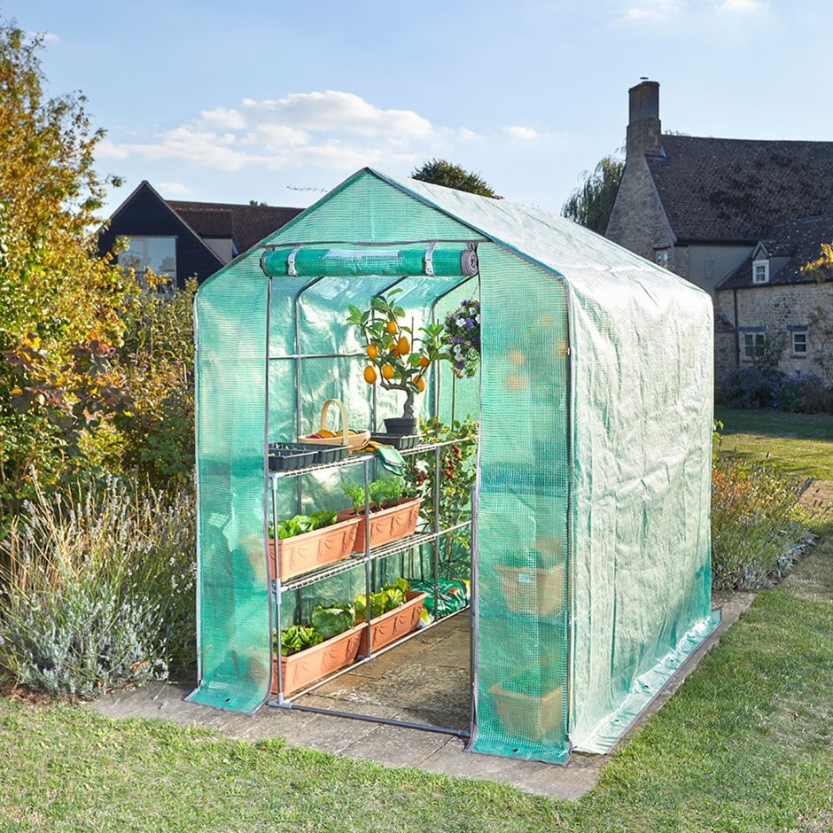 Walk-in greenhouse with cover