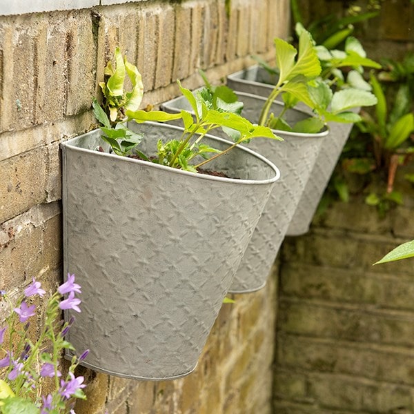 Embossed wall planters antique zinc - set of 3
