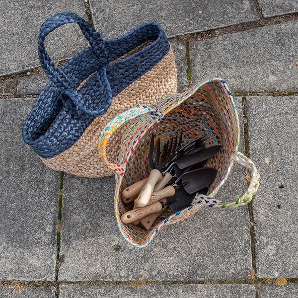 Woven jute basket with indigo