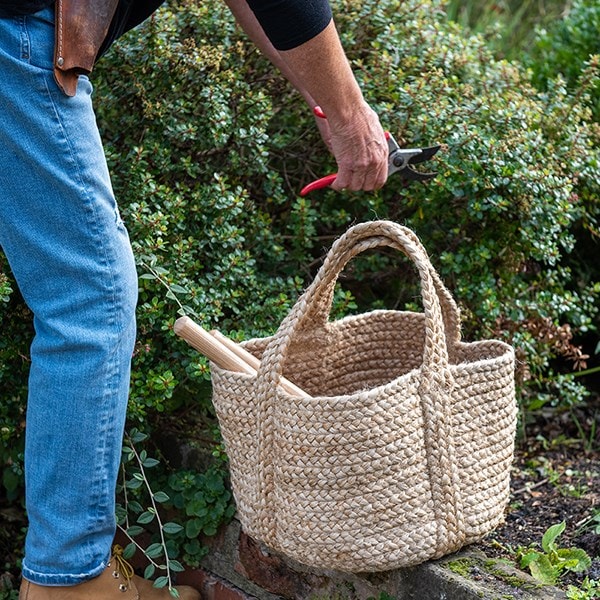 Woven jute log or tool basket