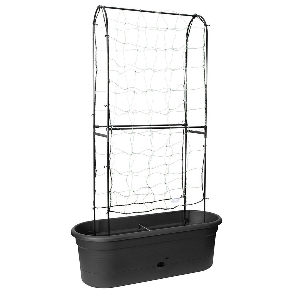 Vegetable planter with support frame and trellis - black