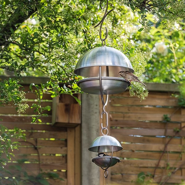 Brushed aluminium satellite bird seed feeder