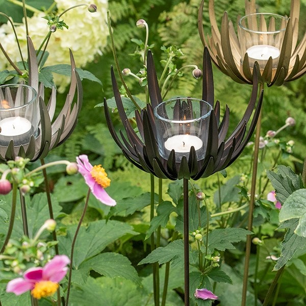Flower stake tealight holder - antique bronze