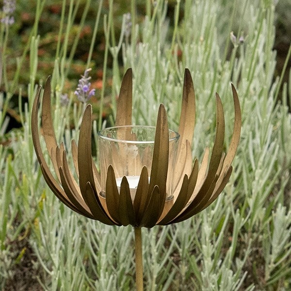 Flower stake tealight holder - antique brass 