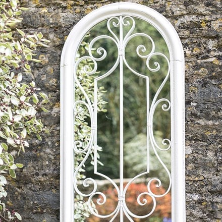 Scrolled arch mirror - distressed white