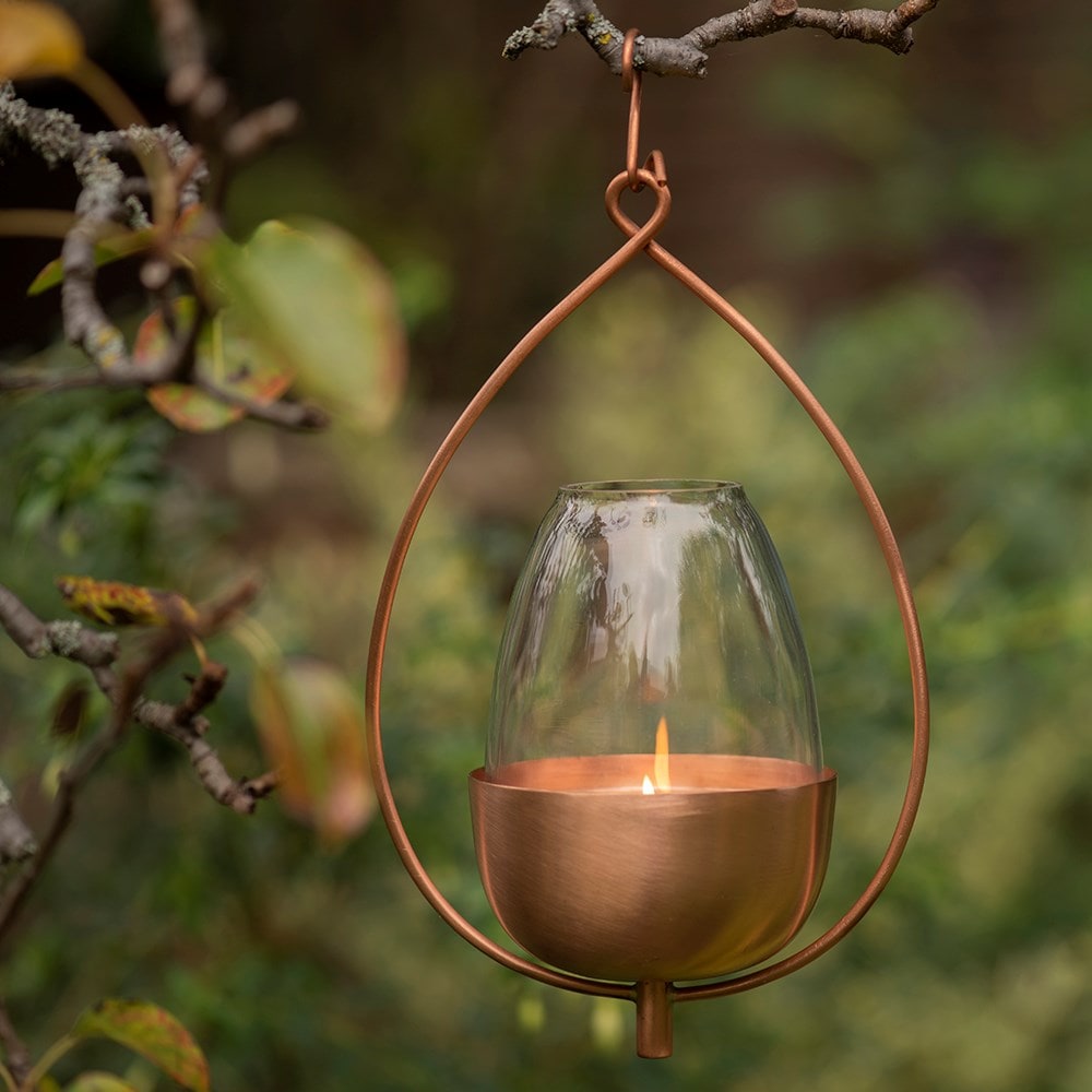 Hanging tulip lantern - brushed copper