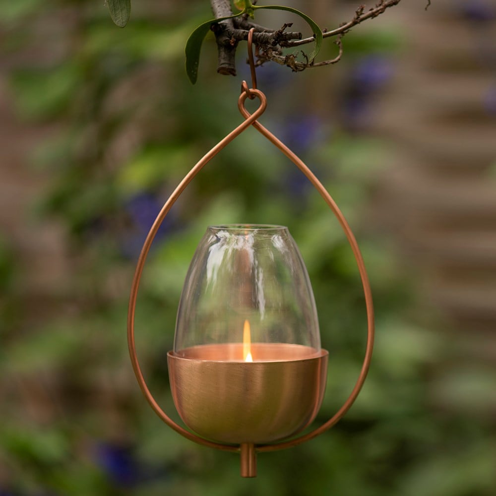 Hanging tulip lantern - brushed copper