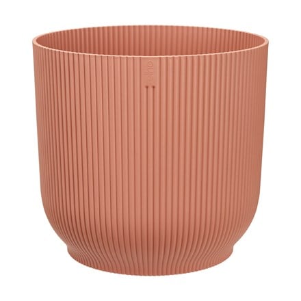 Large ribbed round plant pot with wheels - pink