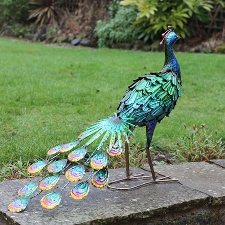 Hand painted metal peacock