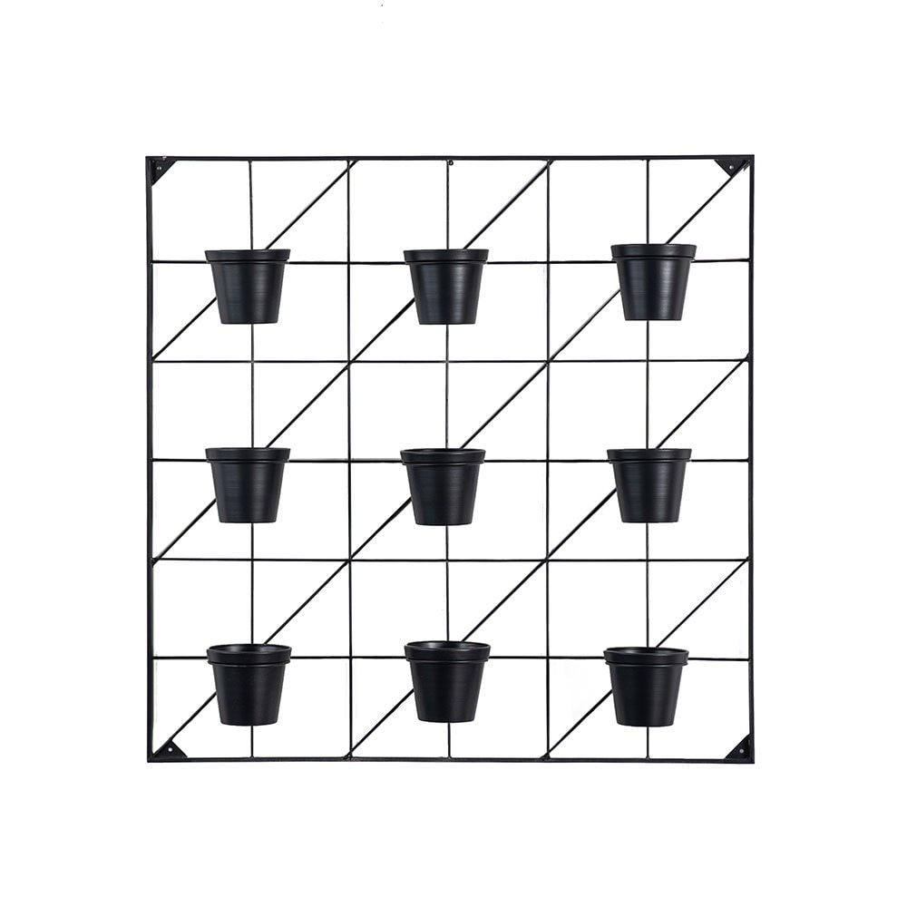 Square metal grid wall planter - 9 pots