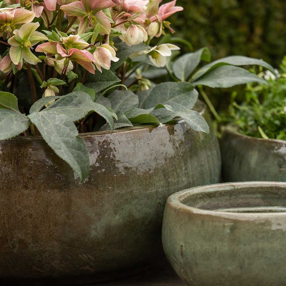Glazed terracotta bowl - lichen green