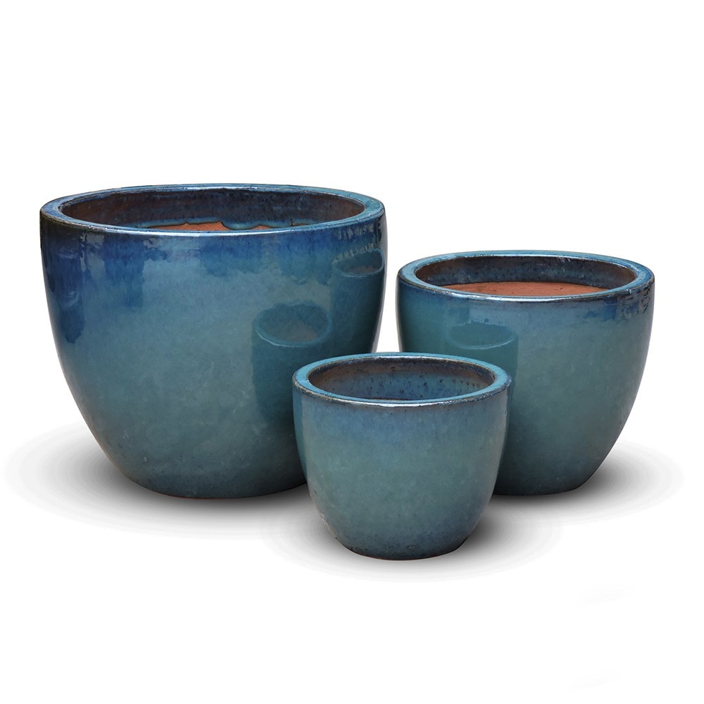 Glazed terracotta pot - reef blue