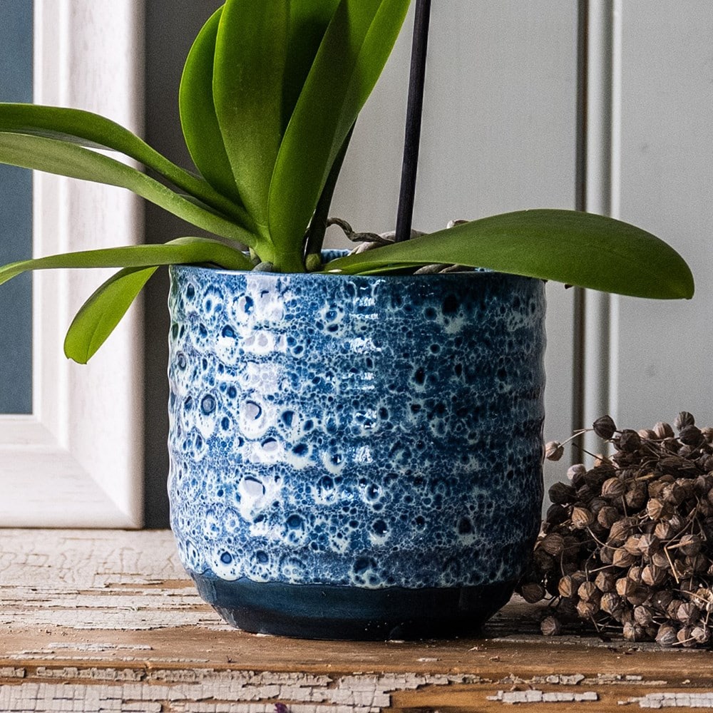 Reactive glaze plant pot - blue