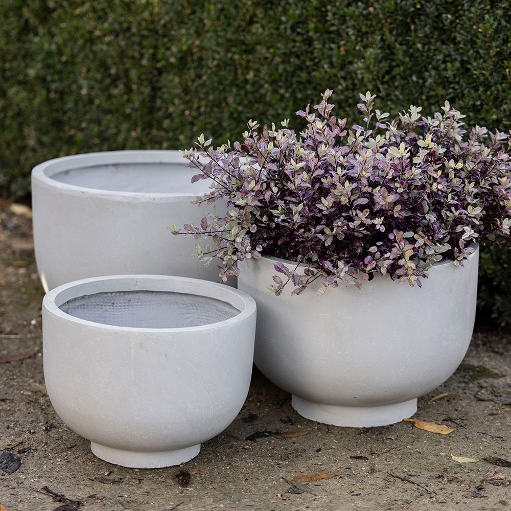 Set of three footed bowl planters - cream