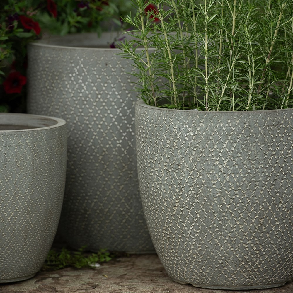 Set of three pots with etched diamond design - grey