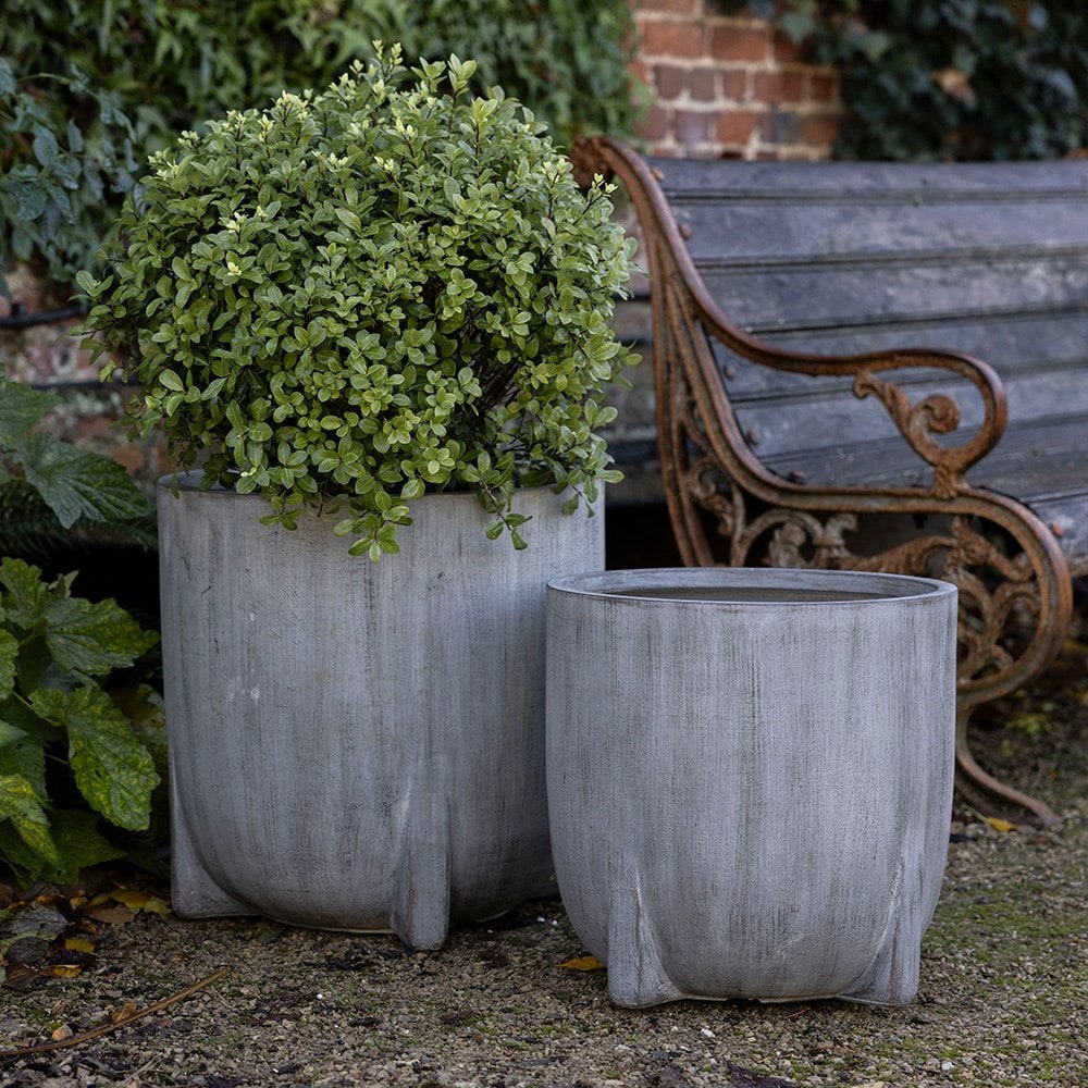 Set of two footed planters - weathered grey