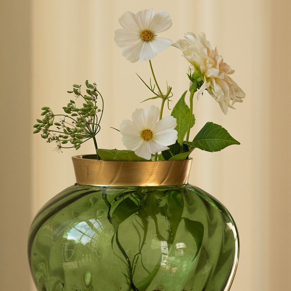 Green swirled glass vase