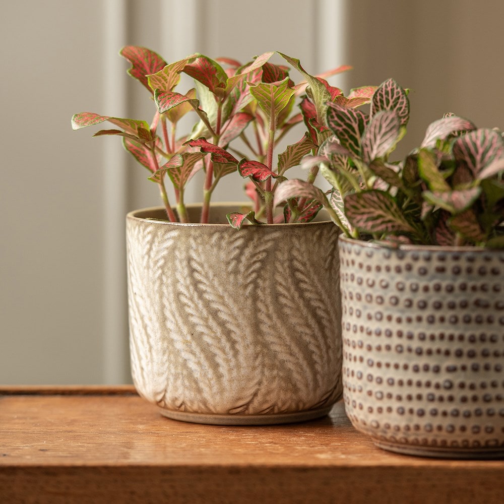 Rustic natural print plant pot set of 3