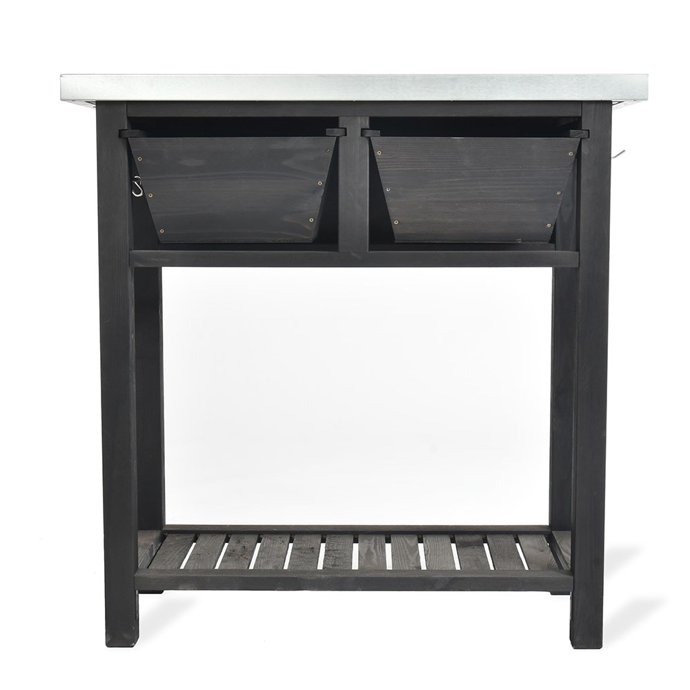 Grey wooden potting bench with storage