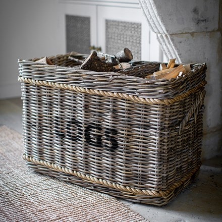 Rattan log basket with rope