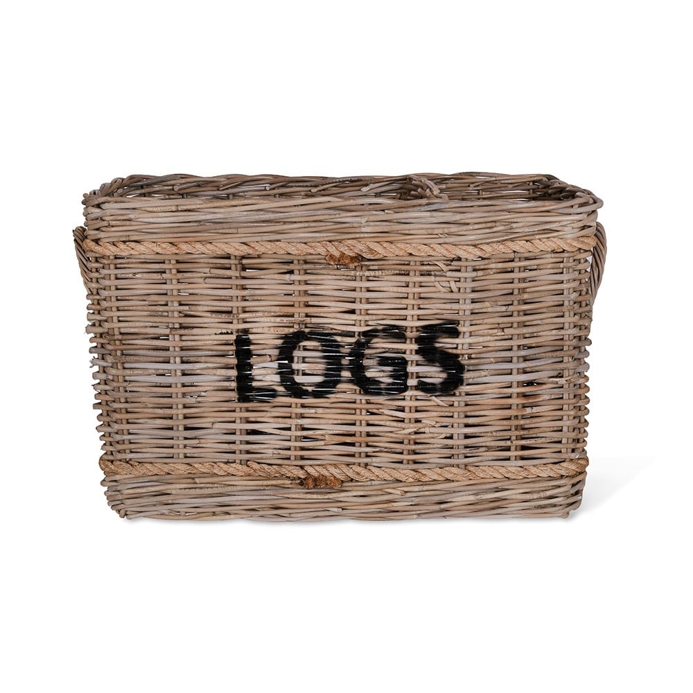 Rattan log basket with rope