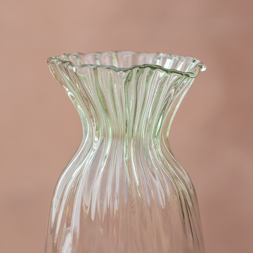 Green tie up design glass vase