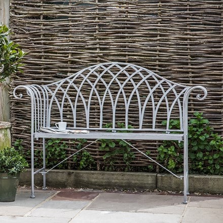 Gothic outdoor bench - distressed grey