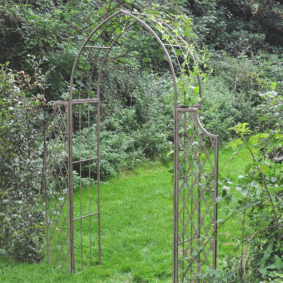 Lattice arch with side panels - antique green