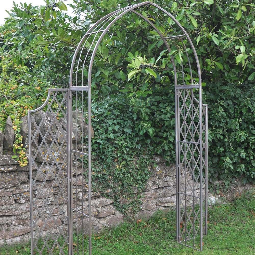 Lattice arch with side panels - antique green