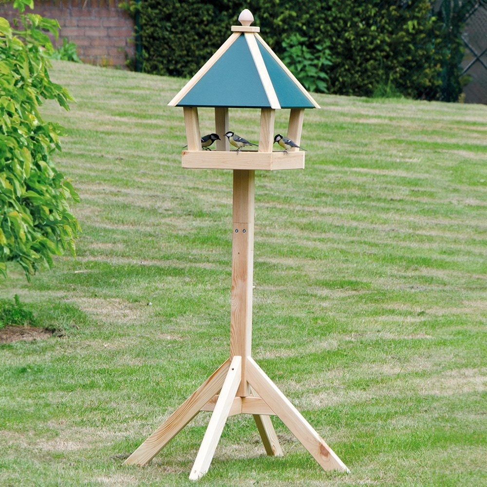 Wooden standing bird table / feeder - green 