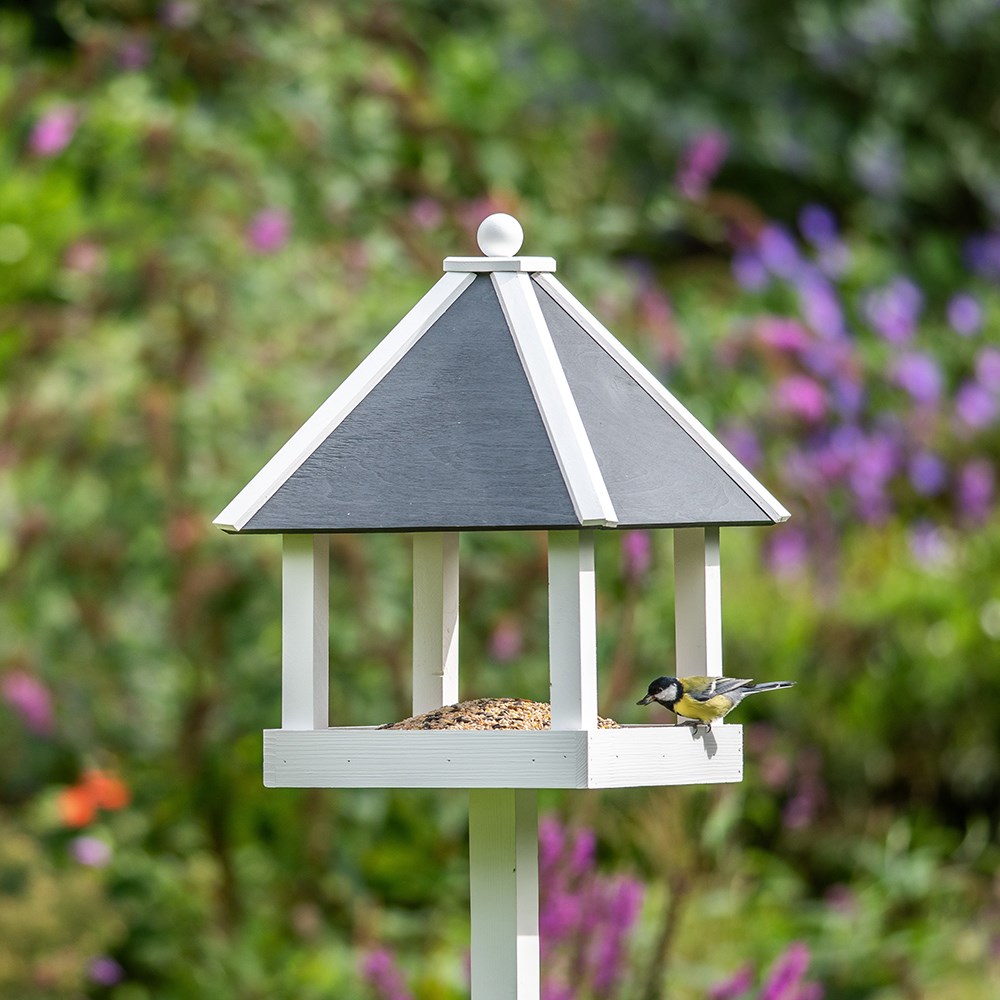 Wooden standing bird table / feeder - white 