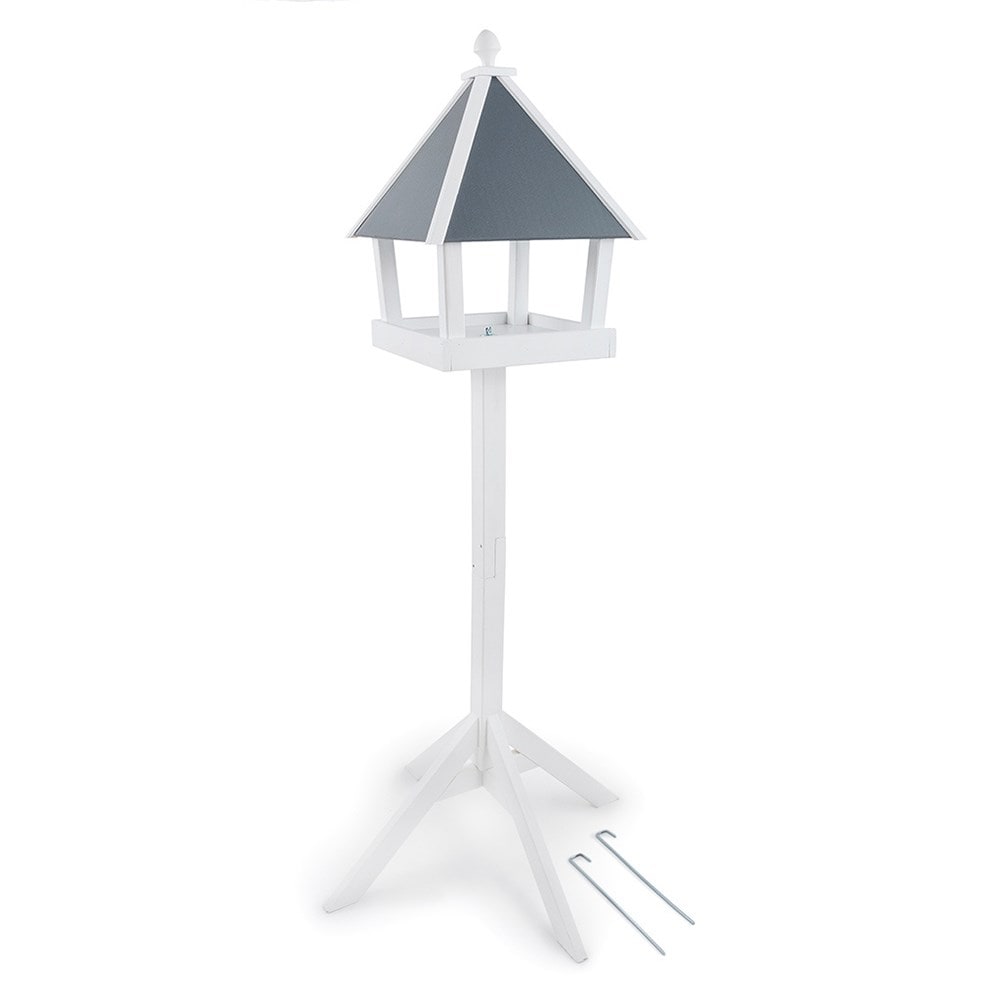 Wooden standing bird table / feeder - white 