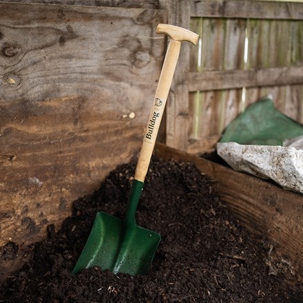 Wooden composting t-handle shovel