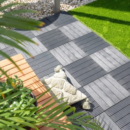 Recycled easy fit interlocking deck tiles pack of 6 - steel grey