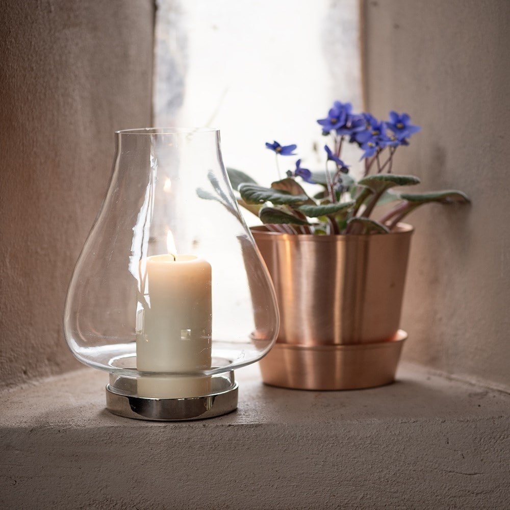 Brushed copper pot and tray Brushed copper pot and tray