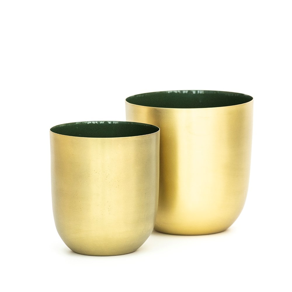 Brushed golden pot with enamel interior