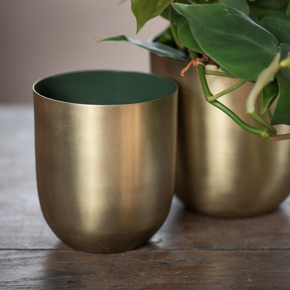 Brushed golden pot with enamel interior
