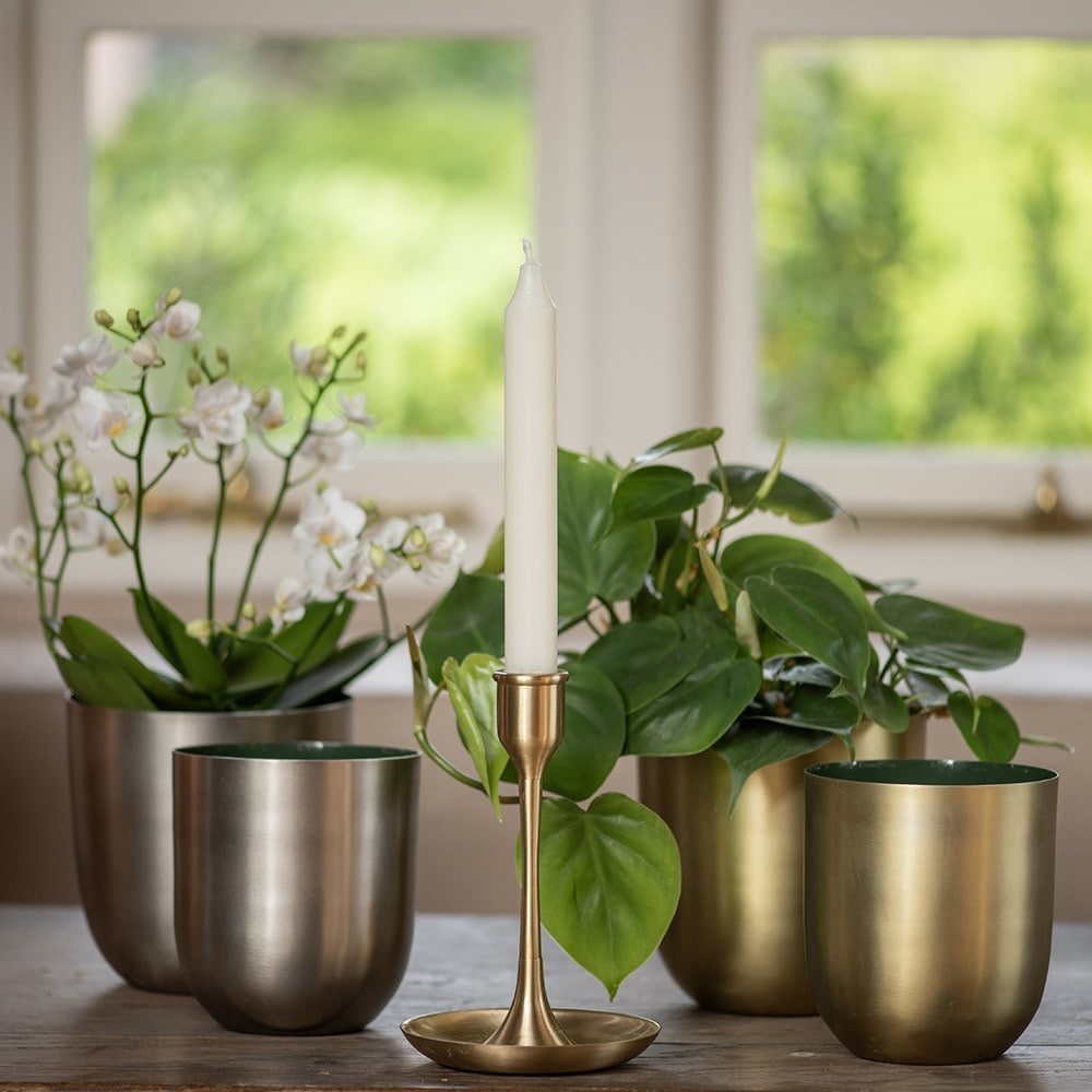 Brushed golden pot with enamel interior