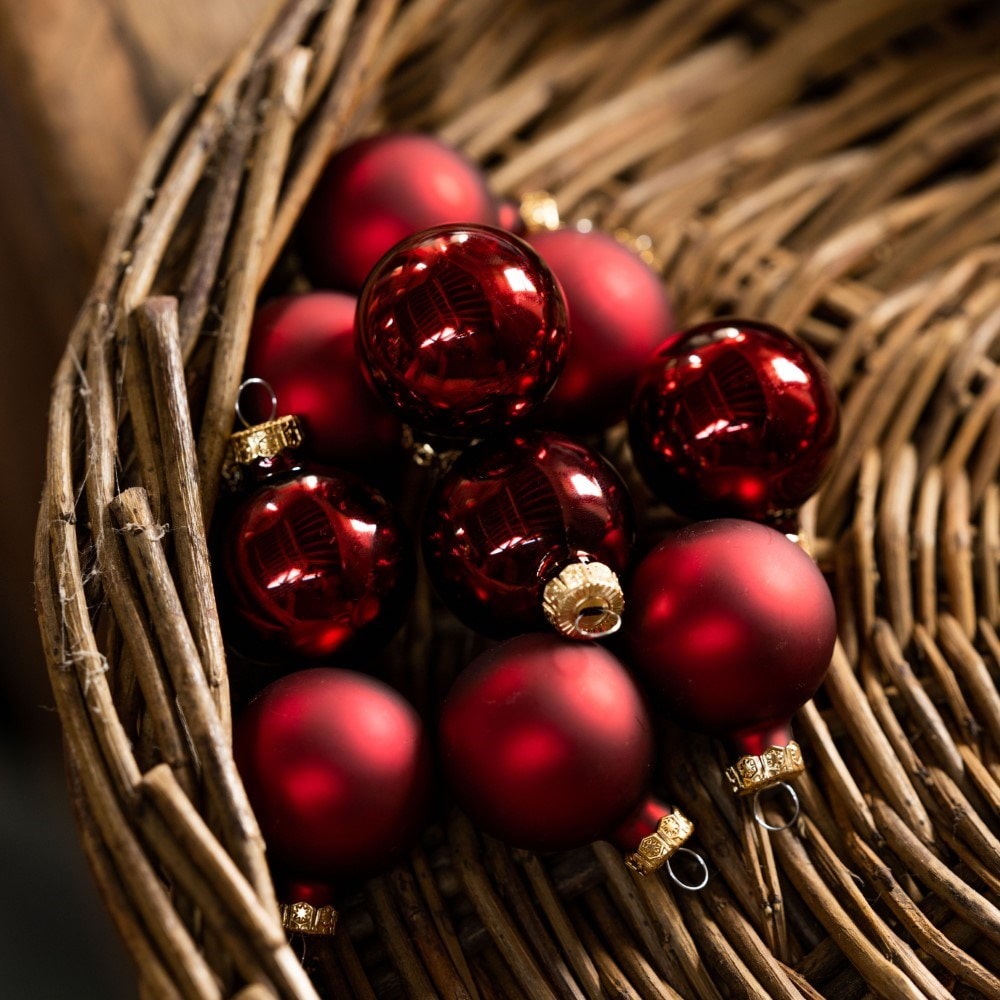 Burgundy small glass baubles - box of 16
