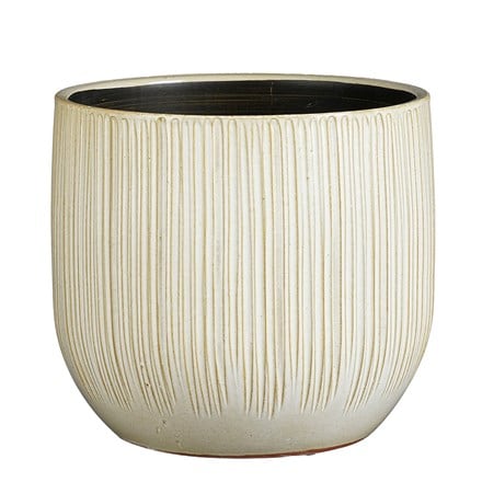 Glazed ribbed plant pot - beige