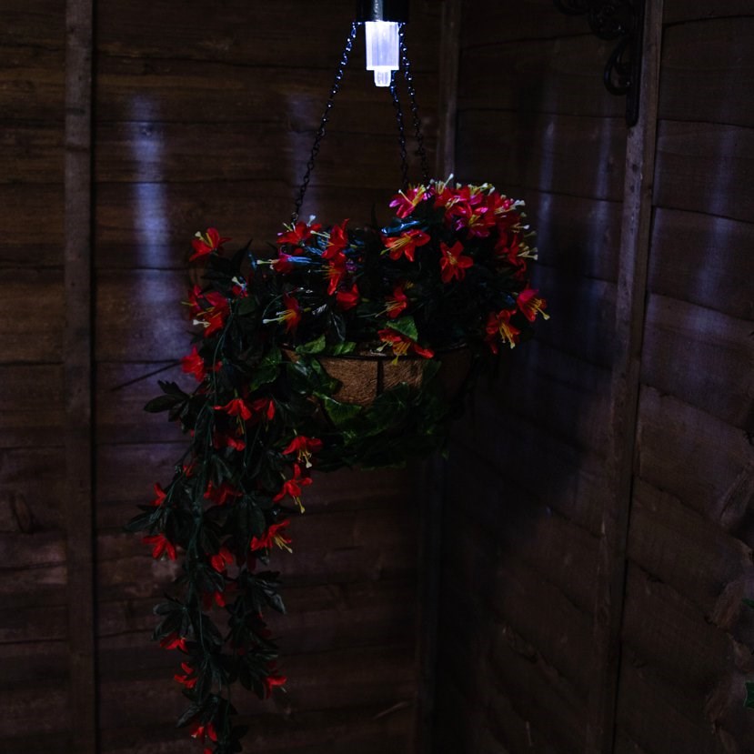 26cm Red Duranta Artificial Hanging Baskets with Solar Light by Primrose™