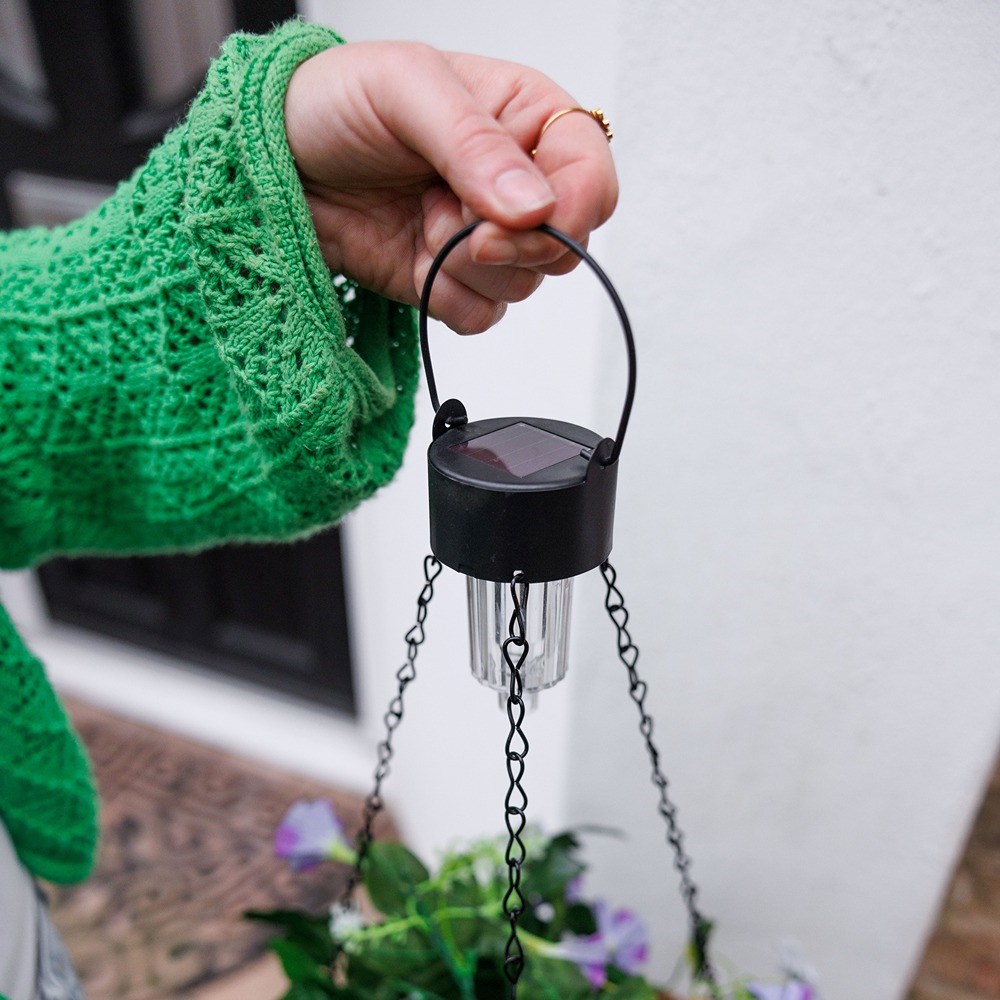26cm Purple Duranta Artificial Hanging Basket with Solar Lights by Primrose™