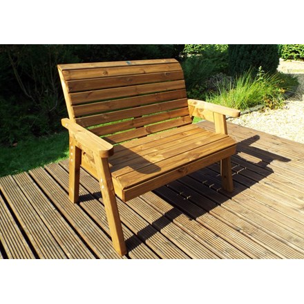 Charles Taylor Wooden Garden Traditional 2 Seater Bench w/ Green Cushions and Fitted Cover